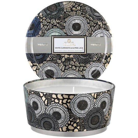 White Currants  & Alpine Lace 3 wick - Metallic Tin