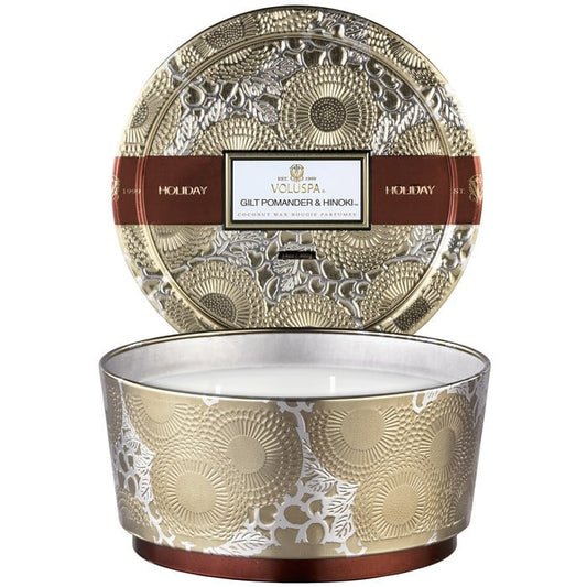 Gilt Pomander & Hinoki 3 wick - Metallic Tin