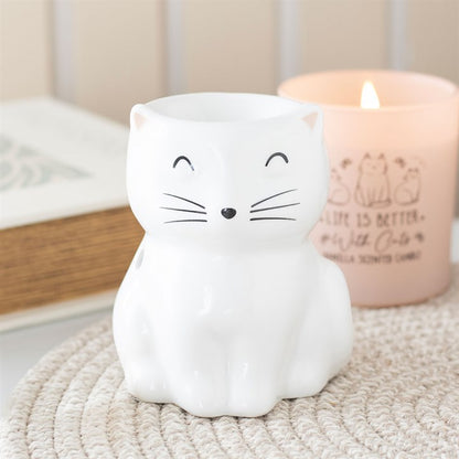 White Happy Cat Wax & Oil Burner