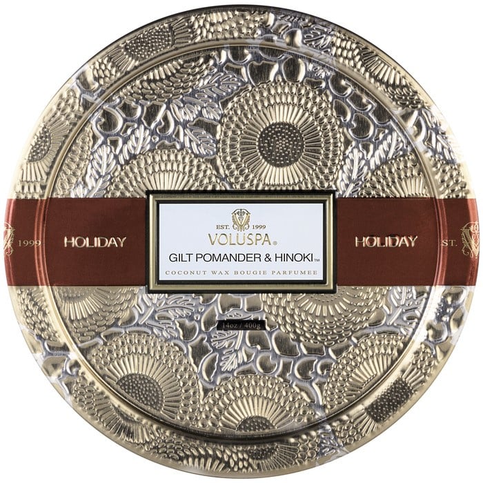 Gilt Pomander & Hinoki 3 wick - Metallic Tin