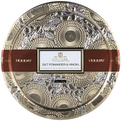Gilt Pomander & Hinoki 3 wick - Metallic Tin